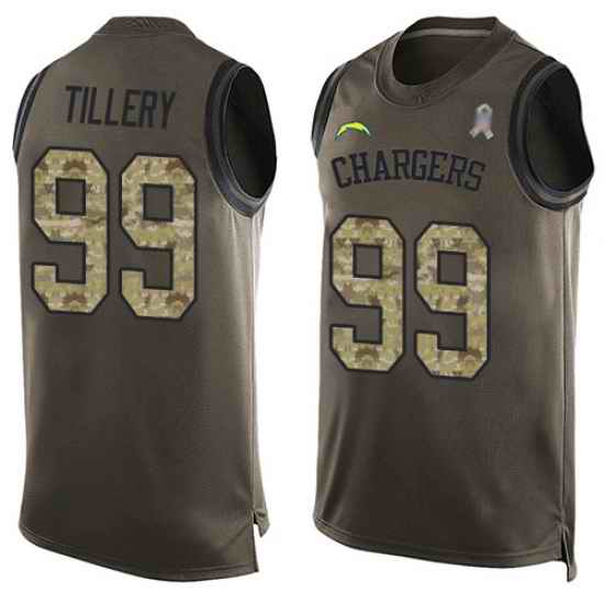 Chargers 99 Jerry Tillery Green Men Stitched Football Limited Salute To Service Tank Top Jersey